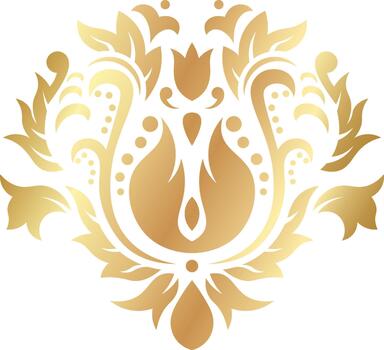 dorado damasco fluido modelo creando florido emblema vector