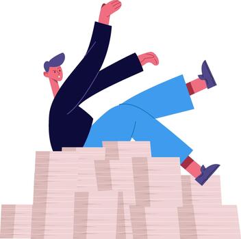 Person falling from overwhelming stack of work documents vector