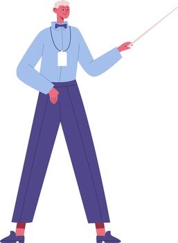 Speaker giving a presentation using pointing stick vector