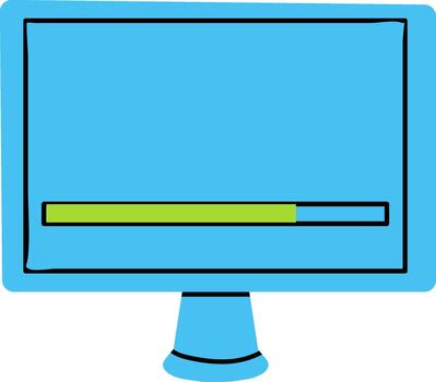 Computer monitor displaying green loading progress bar vector