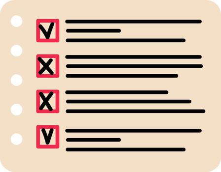 Checklist document presenting check and x marks result vector