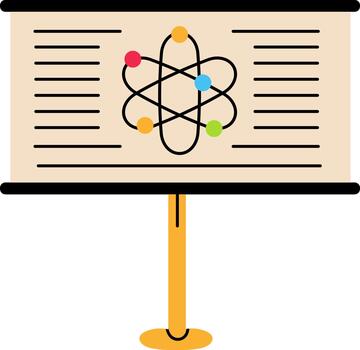 Whiteboard displaying atom model for science education presentation vector