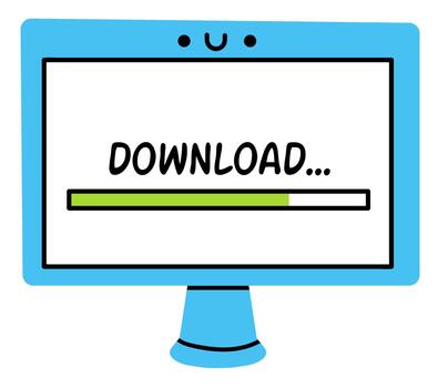 Cartoon monitor showing file downloading progress bar vector