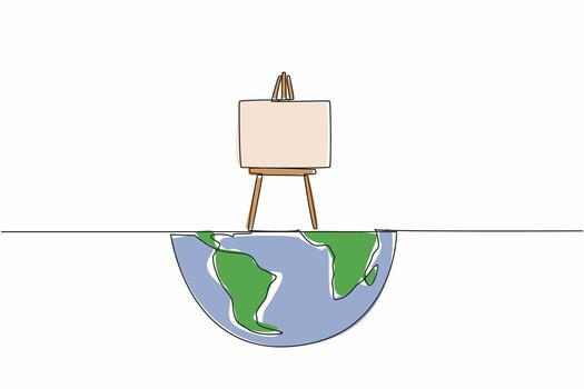 Single continuous line drawing easel on half globe. Painting can see half the world. A metaphor. Creativity can be limitless. Beautiful art for all. World Art Day. One line design illustration vector