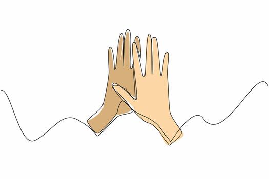 Continuous one line drawing two hands doing a high five. Symbol of intimacy. Supporting each other to achieve common goals. Friend. National High Five Day. Single line draw design illustration vector