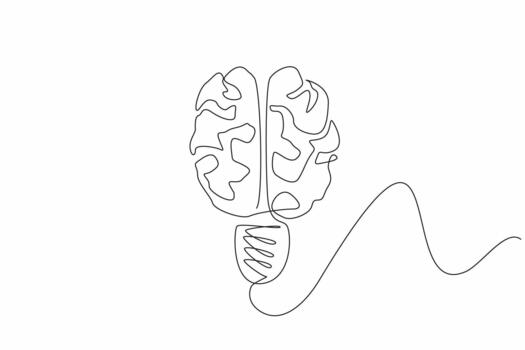 continuo uno línea dibujo ligero bulbo desde cerebro símbolo. claro cerebro produce el mejor ideas diferente pensamientos. mundo creatividad y innovación día. soltero línea dibujar diseño vector