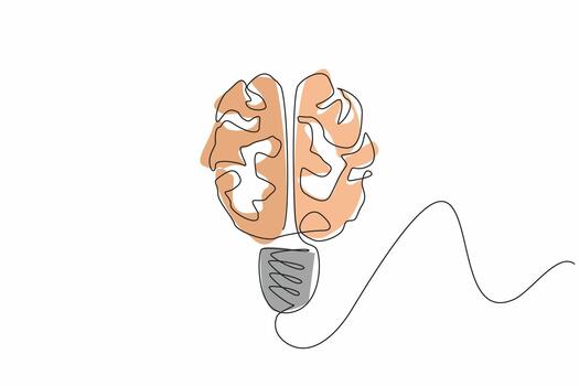 Continuous one line drawing light bulb from brain symbol. Clear brain produces the best ideas. Different thoughts. World Creativity and Innovation Day. Single line draw design illustration vector