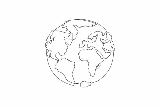 Single one line drawing a globe whose islands are made of tree leaves. The symbolism of the earth requires leaves to remove pollution. Go green. Earth Day. Continuous line design illustration vector