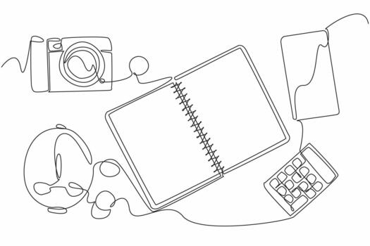 Continuous one line drawing open notebook with the words Bucket List written on it. Calculating the needs for going on vacation. National Bucket List Day. Single line draw illustration vector