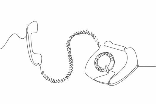 Single continuous line drawing retro telephone with a raised telephone receiver. A visualization depicting how loud it is when it rings. National Telephone Day. One line design vector