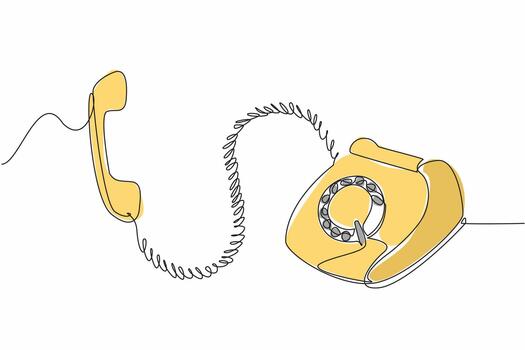 Single continuous line drawing retro telephone with a raised telephone receiver. A visualization depicting how loud it is when it rings. National Telephone Day. One line design illustration vector