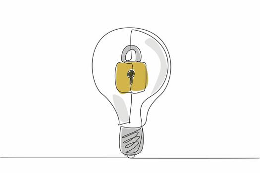 continuo uno línea dibujo un ligero bulbo con un candado adentro. el brillantez de un idea ese No uno demás lata afirmar. mundo intelectual propiedad día. soltero línea dibujar diseño ilustración vector