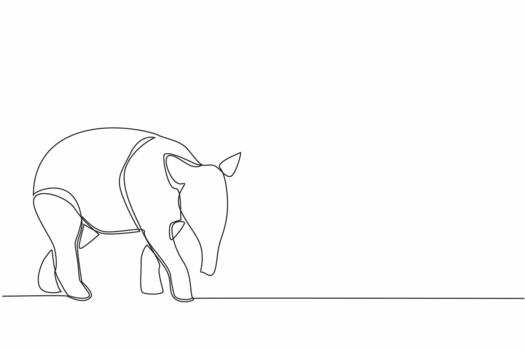Continuous one line drawing tapir pose. One of the animals that experiences illegal hunting due to human greed. Nose. Tapirus indicius. World Tapir Day. Single line draw design vector