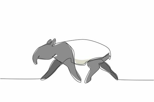 Single one line drawing tapir pose. The characteristic of this animal is that it has a unique nose. This animal is almost extinct. Tapirus. World Tapir Day. Continuous line design graphic illustration vector