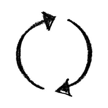 Hand drawn recycle arrow icon Recycling resources symbol Reuse of materials, zero waste, green environment, saving the planet emblem conservation vector