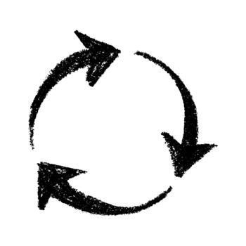 Hand drawn recycle arrow icon Recycling resources symbol Reuse of materials, zero waste, green environment, saving the planet emblem pollution vector