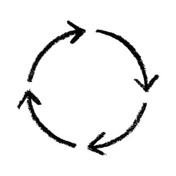 Hand drawn recycle arrow icon Recycling resources symbol Reuse of materials, zero waste, green environment, saving the planet emblem concept vector