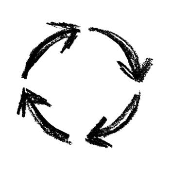 emblem concept Hand drawn recycle arrow icon Recycling resources symbol Reuse of materials, zero waste, green environment, saving the planet vector