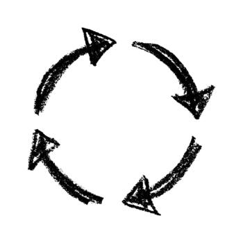 Hand drawn recycle arrow icon Recycling resources symbol Reuse of materials, zero waste, green environment, saving the planet emblem rotation vector