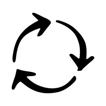 emblem rotation Hand drawn recycle arrow icon Recycling resources symbol Reuse of materials, zero waste, green environment, saving the planet vector