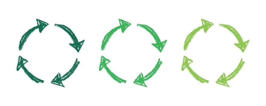 Hand drawn recycle arrow icon Recycling resources symbol Reuse of materials, zero waste, green environment, saving the planet pictogram cycle vector