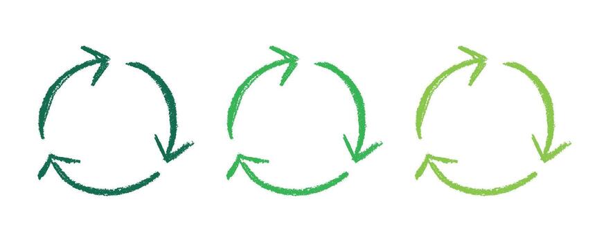 pictogram rotation Hand drawn recycle arrow icon Recycling resources symbol Reuse of materials, zero waste, green environment, saving the planet vector