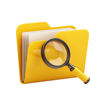 Jaune dossier avec les documents et grossissant verre pour fichier chercher ou Les données organisation isolé sur transparent Contexte png