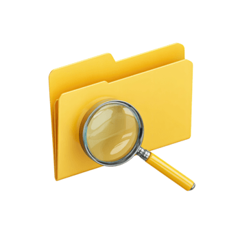 amarillo carpeta con un aumentador vaso representando datos buscar y información recuperación aislado en transparente antecedentes png