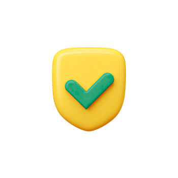 3D yellow shield icon with a green checkmark for security and verification isolated on transparent background png