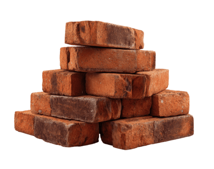 apilar de resistido rojo edificio ladrillos formando un pirámide estructura aislado en transparente antecedentes png