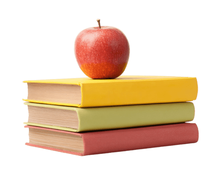 rojo manzana descansando en un apilar de Tres vistoso libros aislado en transparente antecedentes png