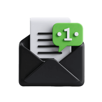 3d nero Busta con nuovo Messaggio notifica icona e documento isolato su trasparente sfondo png