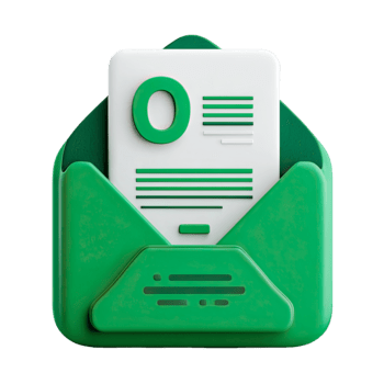 3d verde Aperto Busta con un' bianca documento dentro che rappresentano digitale comunicazione isolato su trasparente sfondo png