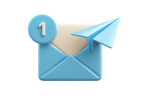 blå 3d e-post kuvert ikon med ett underrättelse och en papper flygplan sändning meddelande isolerat på transparent bakgrund png