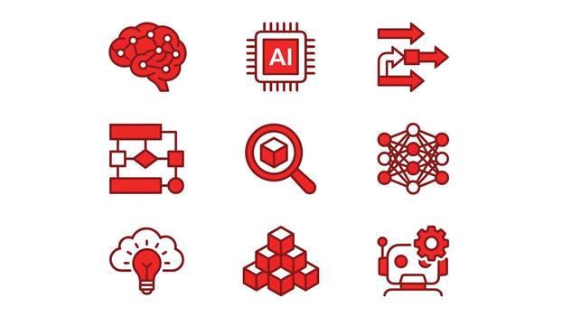 rojo íconos representando artificial inteligencia conceptos vector