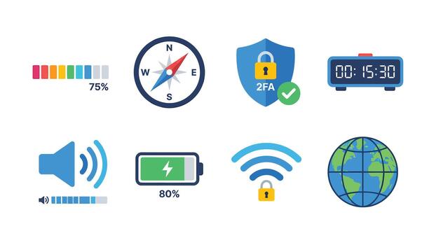 Essential Digital Icons for UI Design and Tech vector