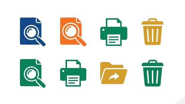 documento buscar impresión carpeta reciclar compartimiento íconos conjunto vector