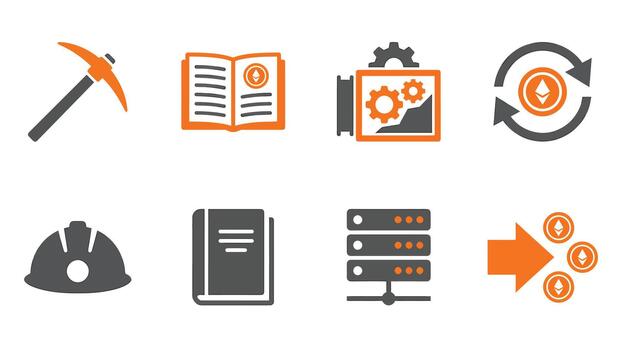 cripto minería y blockchain tecnología íconos conjunto vector