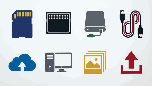 Digital Storage and Data Transfer Icons Set vector