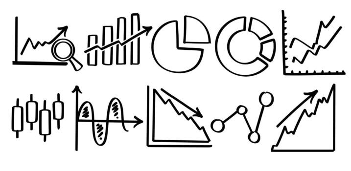 Set of hand drawn Charts and Graphs theme Symbol Isolated vector