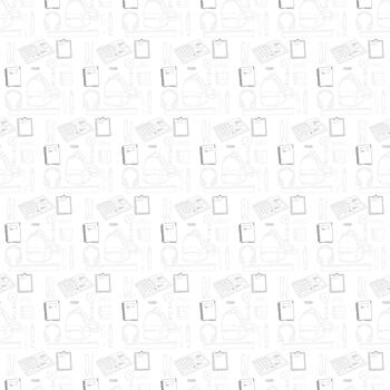 A faint, delicate seamless pattern featuring line art outlines of various lifestyle and work tools like keyboards and backpacks on a white background. vector
