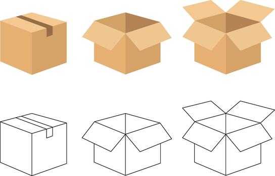 Isometric cardboard boxes opening and closing on a white background symbolizing delivery vector