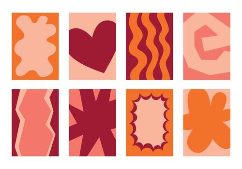 Pink set of abstracts, designs, frames and backgrounds for creating posters, postcards and flyers. A colorful set of templates and simple decors for printing and design for a wedding, birthday, ect. vector