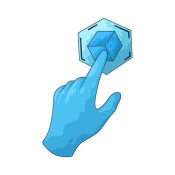 Hand Touching a Digital 3D Cube vector