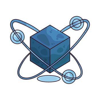 isométrica cubo con átomo orbitales ilustración vector