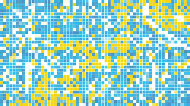 brillante amarillo y azul pixelado mosaico cuadrícula con geométrico cuadrado modelo antecedentes vector