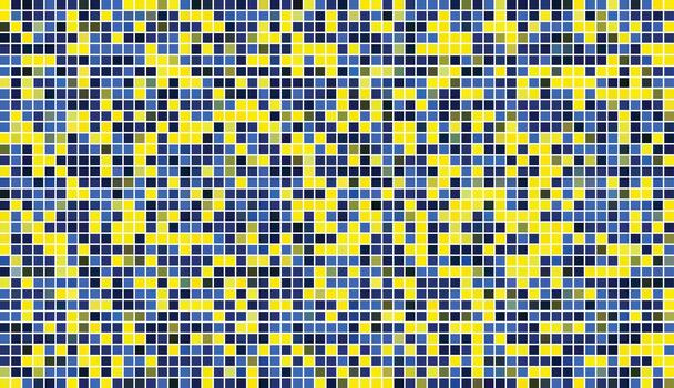Vibrant blue and yellow pixelated grid with geometric square shapes background vector