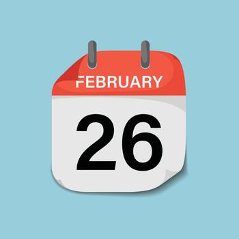 February twenty-sixth day calendar page icon template for event organization schedule date vector