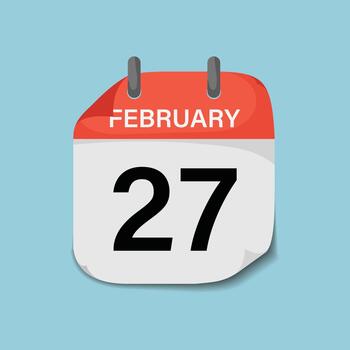 February twenty-seventh day calendar page icon for planning scheduling appointment vector