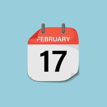 February seventeenth day calendar page icon template for event date reminder scheduling vector